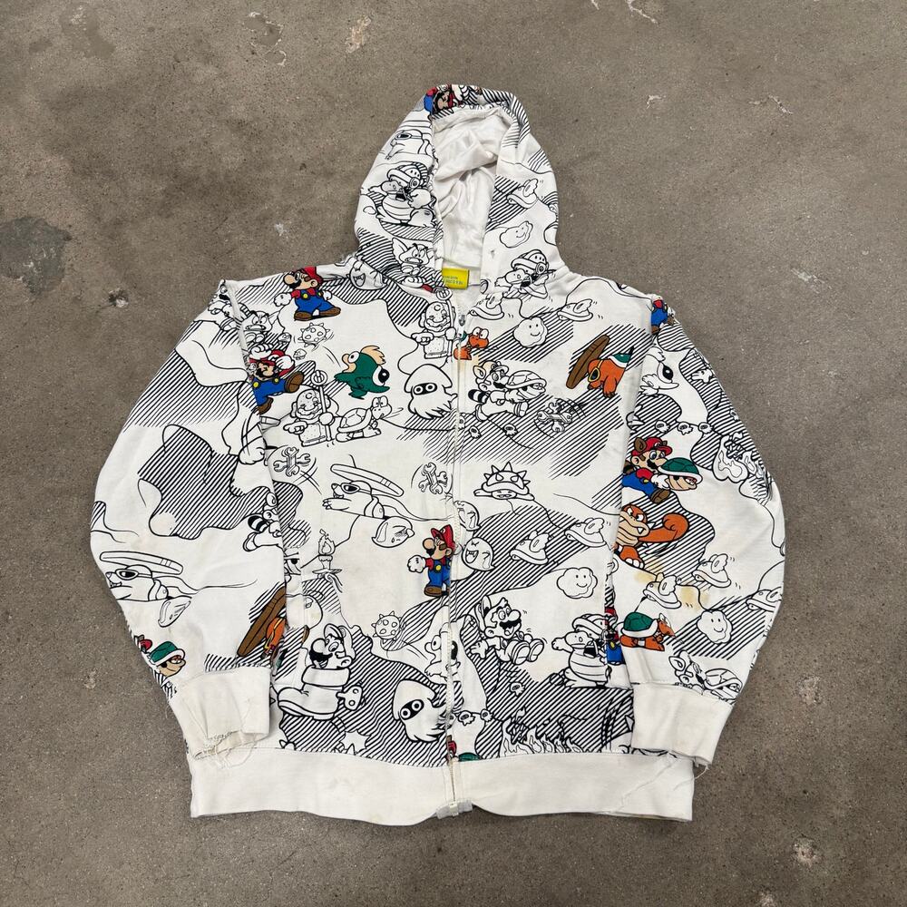 Vintage 2008 Super Mario Bros 3 Video Game AOP Zip Up Cartoon Hoodie Medium
